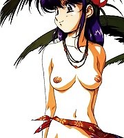 TAGS: breasts, flower, jewelry, long hair, necklace, nipples, nude, purple hair, red eyes, solo, urushihara satoshi.